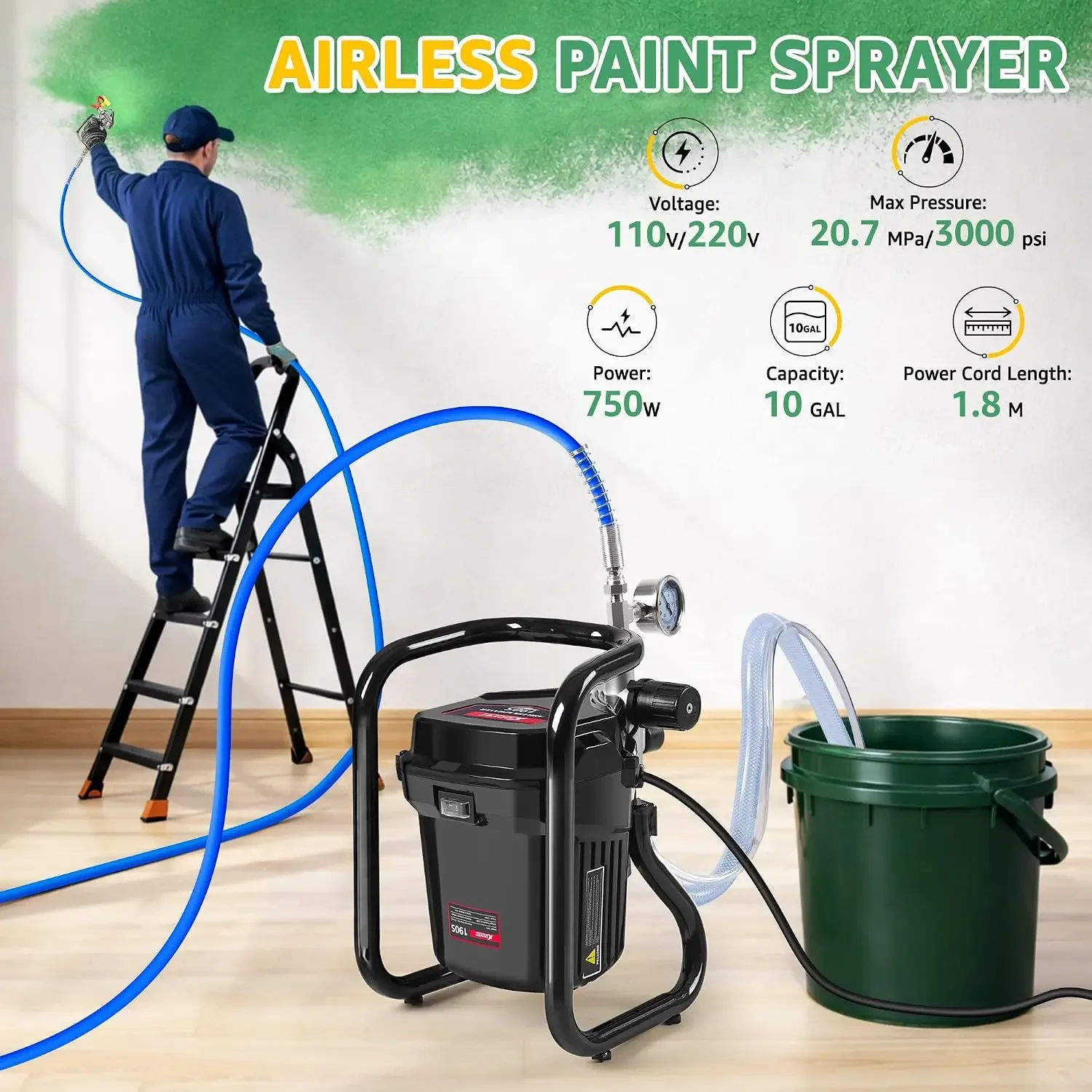 US Shipping 750W Airless Paint - đánh giá và giá Airless Paint Sprayer 3000Psi